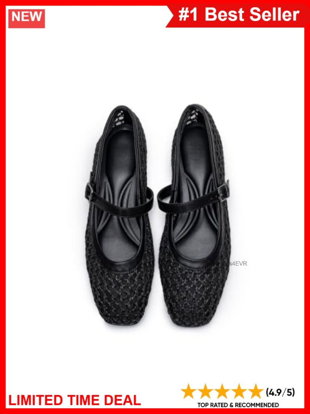 Woven Mesh Ballet Flats Square Toe Buckle Strap Comfort Women's Shoes